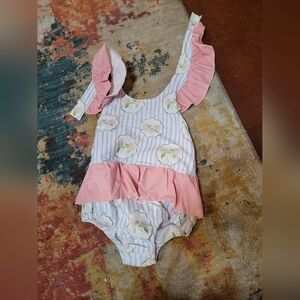 Pink and White Ruffled Kids Romper